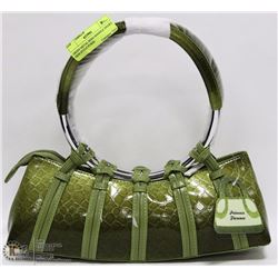 GREEN METAL RING HANDLE SNAKE SKIN STYLE PURSE