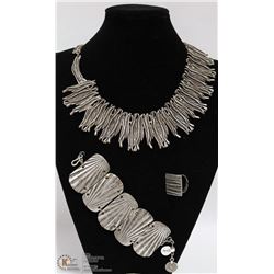 3 PC LARGE TWIG STYLE PEWTER NECKLACE, BRACELET &