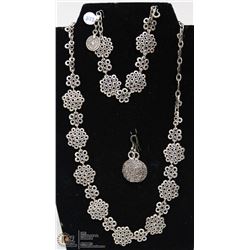 3 PC  FLOWER PEWTER NECKLACE, BRACELET AND