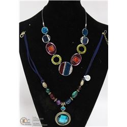 2 PIECE BOHEMIAN TEAL & ROYAL BLUE NECKLACE SET