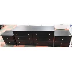 BLACK WOOD 6-DRAWER DRESSER W/2 SIDE
