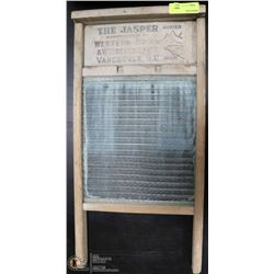 VINTAGE WOOD AND GLASS WASHBOARD