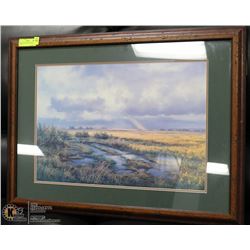 FRAMED AND MATTED FARM FIELD SCENE