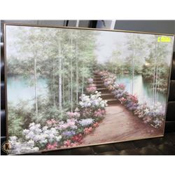 "SERENITY" FRAMED FLORAL LAKE SCENE PICTURE