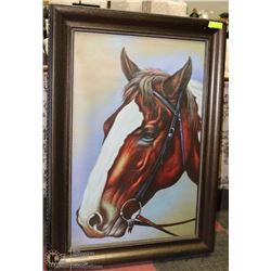 WOOD TONE FRAMED CANVAS HORSE PICTURE