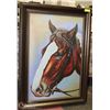 Image 1 : WOOD TONE FRAMED CANVAS HORSE PICTURE