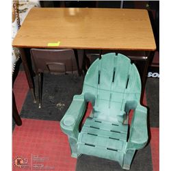 CHILDREN'S VINTAGE STEEL DESK AND CHAIR, ALSO 2