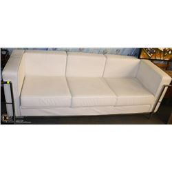 WHITE LEATHERETTE W/ CHROME TRIM SOFA