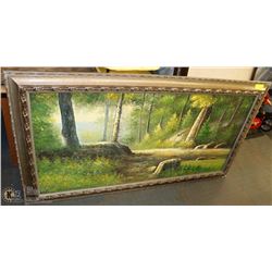 FRAMED FOREST SCENE OIL ON CANVAS