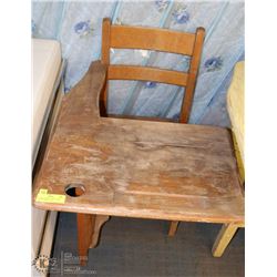 ANTIQUE WOOD SCHOOL DESK WITH DRAWER & INK