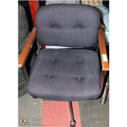 VINTAGE WOOD METAL AND FABRIC OFFICE CHAIR