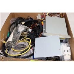 BOX WITH ASSORTED ELECTRONICS CORDS - RCA, VGA