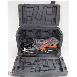 TOOL BOX WITH ASSORTED HAND TOOLS AND MULTIMETER