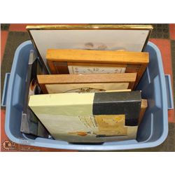 TOTE FILLED WITH ESTATE PICTURES AND FRAMES