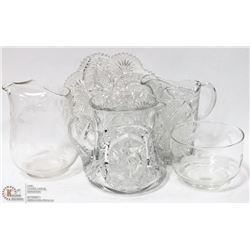 ESTATE BOX OF CUT GLASS TRAYS AND PITCHERS