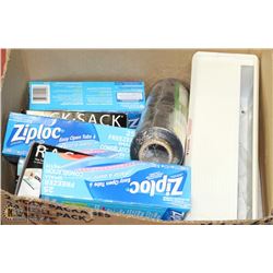 BOX OF ZIPLOC BAGS, EZ-WRAP AND MORE