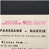 Image 4 : GERMAN OCCUPATION NORWAY 1940 5KR NARVIK SPAREBANK NOTE