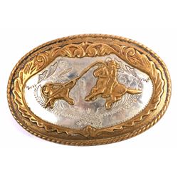 Calf Roping Trophy Cowboy Silver Belt Buckle