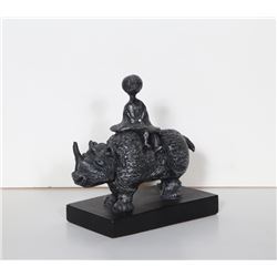 Graciela Rodo Boulanger, Girl on Rhino, Cold Cast Bronze Sculpture