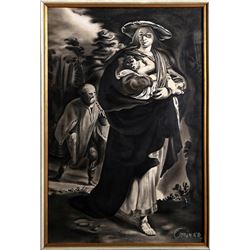 Corinne, Saintly Mother and Child, Charcoal and Pencil Drawing