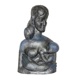 Ruth Gutman, Mother and Child, Bronze Sculpture with Black and Blue Patina