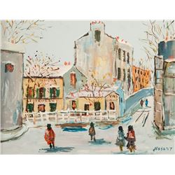 Truxton Hosley, French Restaurant Cityscape, Oil Painting