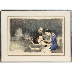 Jean Jansem, Couple with Baby, Lithograph