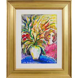 Zamy Steynovitz, Woman with Flowers, Acrylic Painting