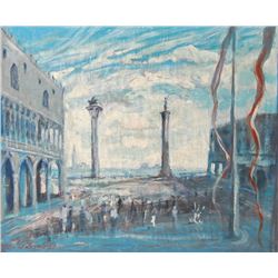 Lloyd Lozes Goff, Piazetta (Venice), Oil and Mixed Media Painting
