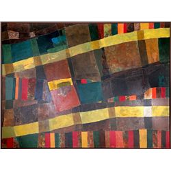 Dan Teis, Abstract with Yellow Stripes, Oil Painting