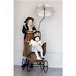 Kay Ritter, Nanny and Stroller, Mixed Media Papercast Sculpture