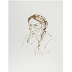 Ira Moskowitz, Native American Man - III, Ink Drawing