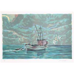 Jack van Deckter, Ship at Sea, Lithograph