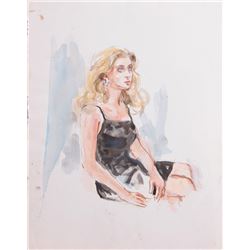 Marshall Goodman, Blonde Woman in a Black Dress, Watercolor Painting