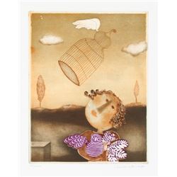Christine Amarger, Flying Bird Cage, Aquatint Etching