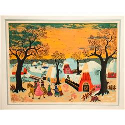 Janet Dubois, Snowy Village, Lithograph