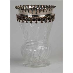 CUT GLASS AND SILVER RIMMED VASE