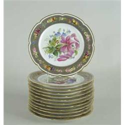 FINE SET OF TWELVE FRENCH HAND PAINTED FLOWER & FRUIT PLATES