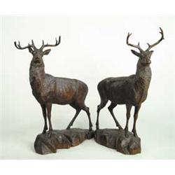 OUTSTANDING PAIR OF CARVED BLACK FOREST STAGS