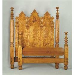 MAGNIFICENT BIRDSEYE MAPLE AND WALNUT TALL POST BED