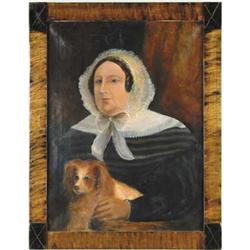 UNSIGNED (19th Century) PORTRAIT OF WOMAN WITH HER DOG