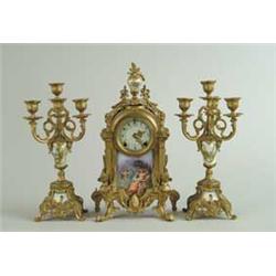 THREE PIECE CLOCK SET BY NEW HAVEN CLOCK CO