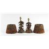 Image 1 : PAIR OF CARVED BLACK FOREST TYPE TABLE LAMPS WITH FEATHER SHADES