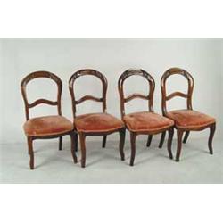 SET OF FOUR VICTORIAN WALNUT UPHOLSTERED SIDE CHAIRS