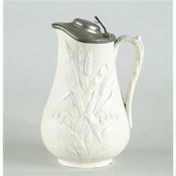SALT GLAZE PEWTER COVERED PITCHER