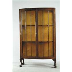OAK BOWFRONT GLASS DOOR CURIO CABINET