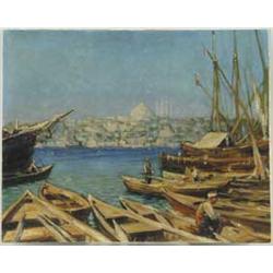 SIGNED (First half 20th Century) MEDITERRANEAN HARBOR SCENE