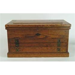 FINE OAK MACHINIST TOOL BOX WITH TOOLS