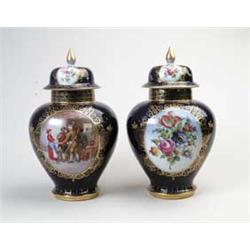 FINE PAIR OF HAND PAINTED DRESDEN COVERED JARS