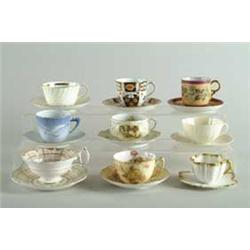 LOT OF 10 DECORATIVE CUPS AND SAUCERS